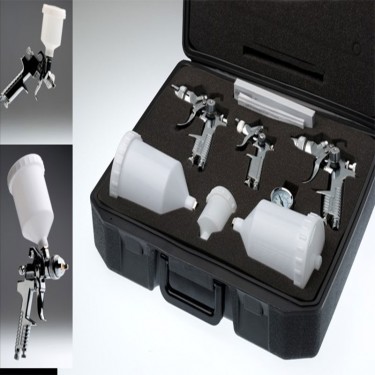 Schwarzer ProfiKoffer mit 3 HVLP Pistolen (0.8mm, 1.4mm & 1.7mm)+ Druckminderer