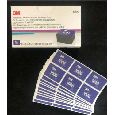 3M 33890 Schleifmittel f&uuml;r Lackdefekte 37 x 28 mm rechteckig 10 Bogen Box P1000