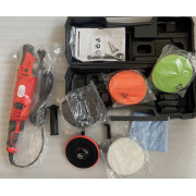 ELEKTRO-POLIERMASCHINE &oslash; 150 mm 1200W IM KOFFER mit Polierschw&auml;mmen, LAMMFELL-HAUBE UND Mikrofasertuch